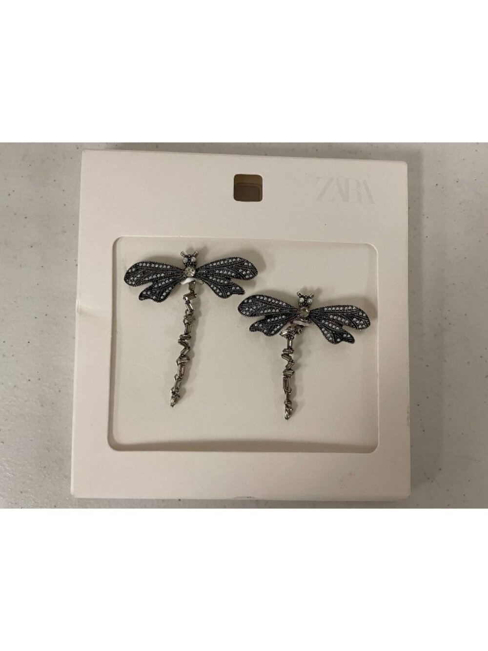 Zara Dragonfly Dangle Earrings Silver Tone Crystal Pearl Fashion Jewelry New